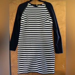 Michael Kors, navy blue, white striped, long sleeved, lined, zipper back